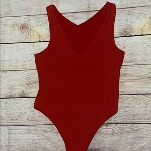V neck tank top , one piece, red, bodysuit